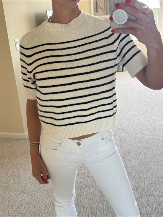 Universal Thread Tops - Banana Republic Cream & Navy Striped Short-Sleeve Sweater